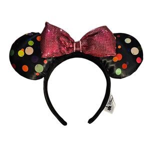 Disney Parks Minnie Mouse Ears and Bow Headband Black with Pink Bow